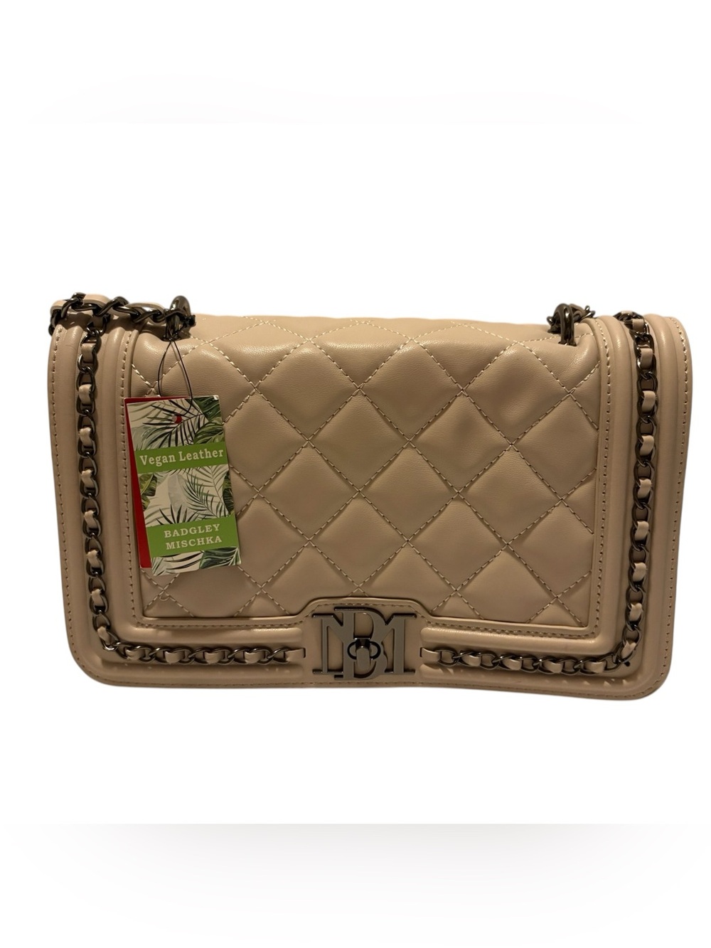 Badgley Mischka Quilted Vegan Leather Shoulder Bag in Beige